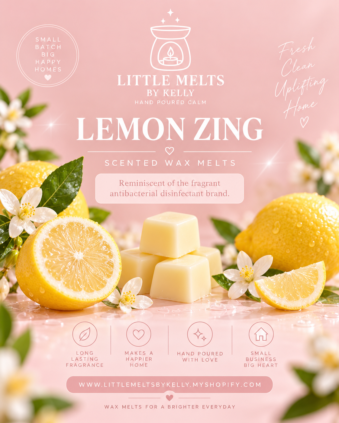 Lemon Zing wax melt (6 heart clamshell )