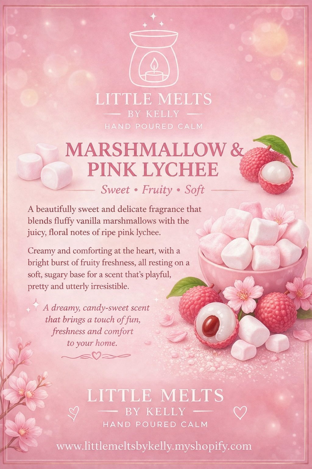 Marshmallow and pink lychee small 6 clamshell