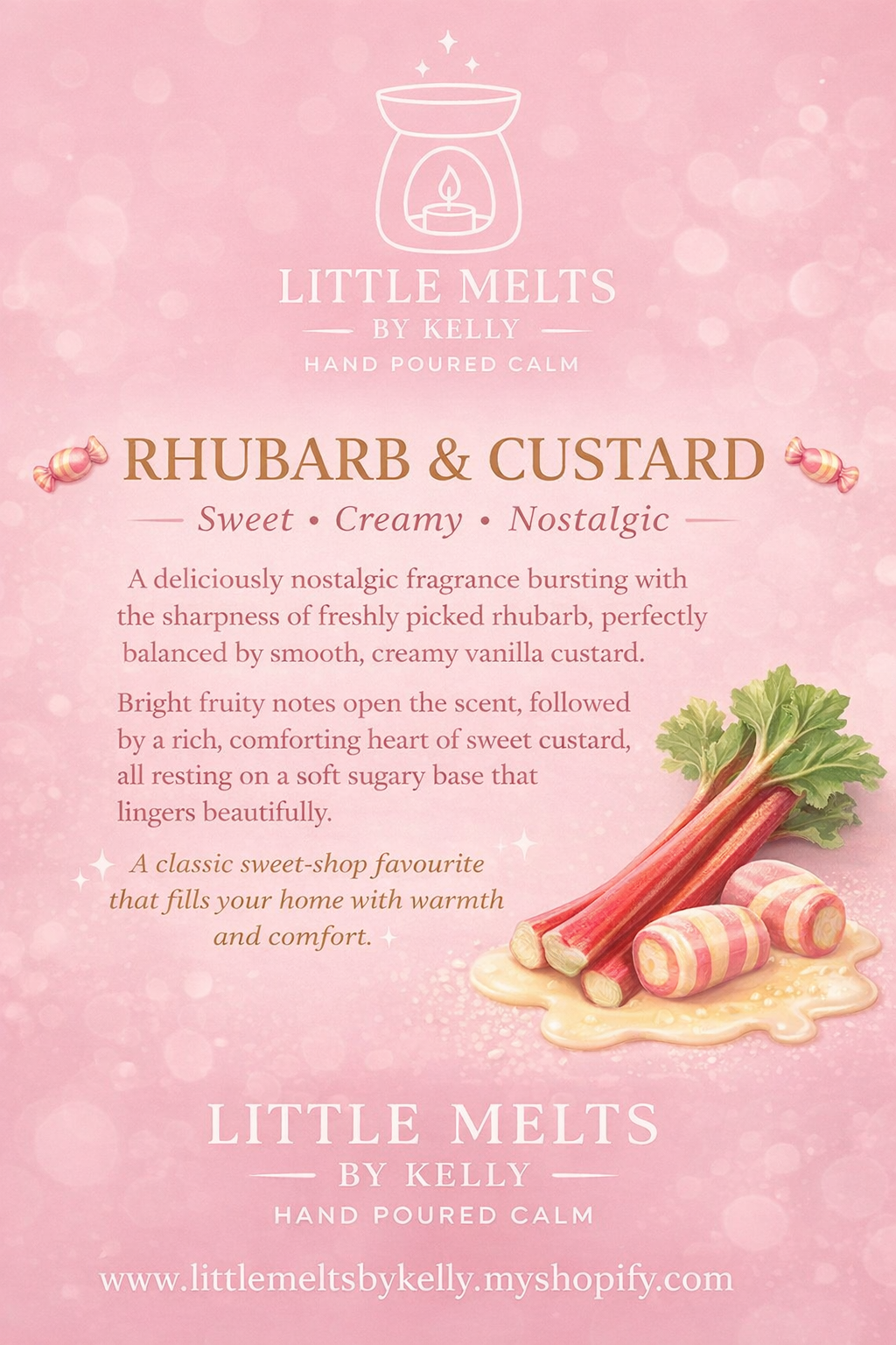Rhubarb and custard wax melt (6 heart clamshell)